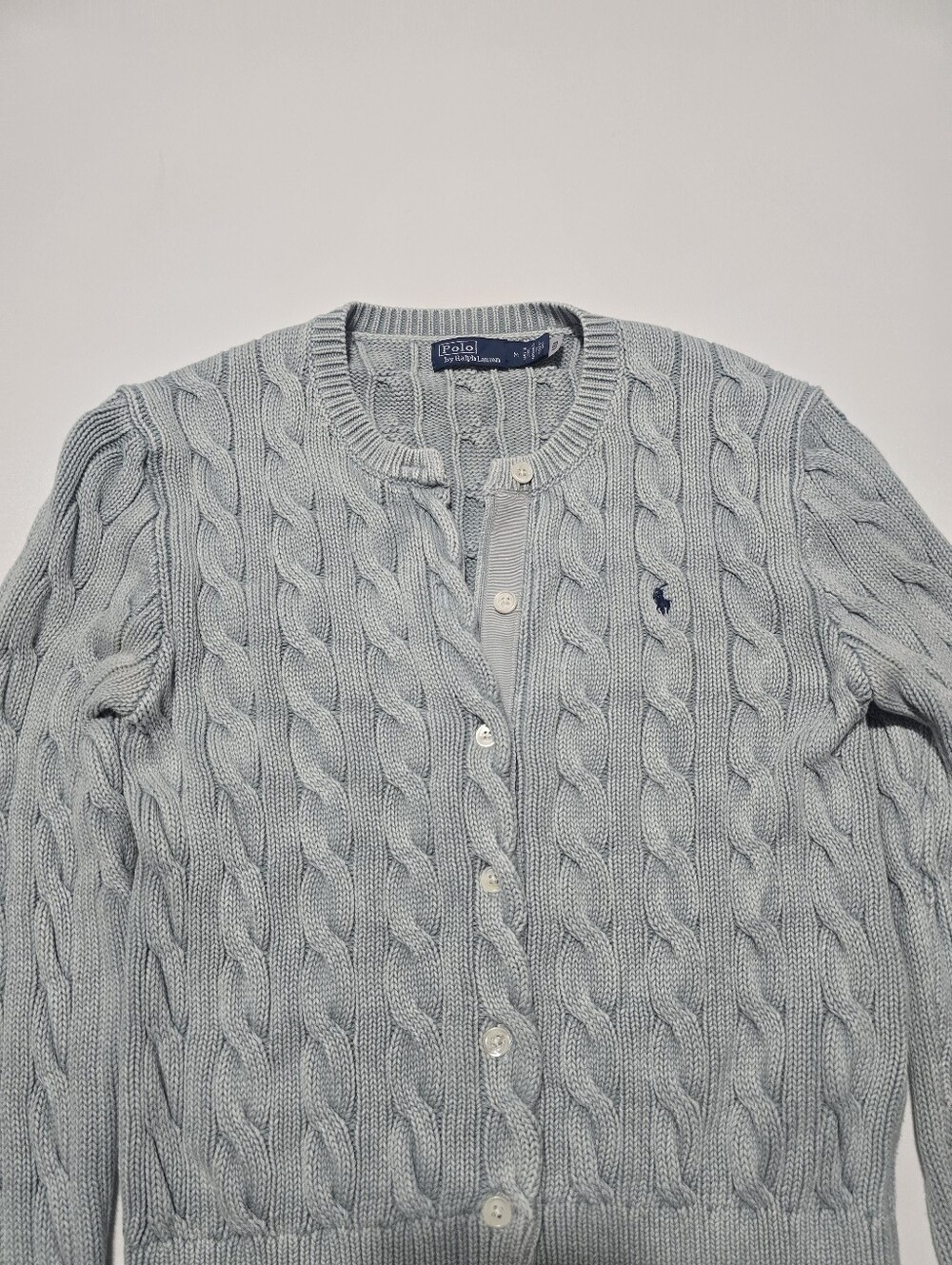 Polo Ralph Lauren Cable-Knit Cotton Crewneck Cardigan M - Picture 3 of 14